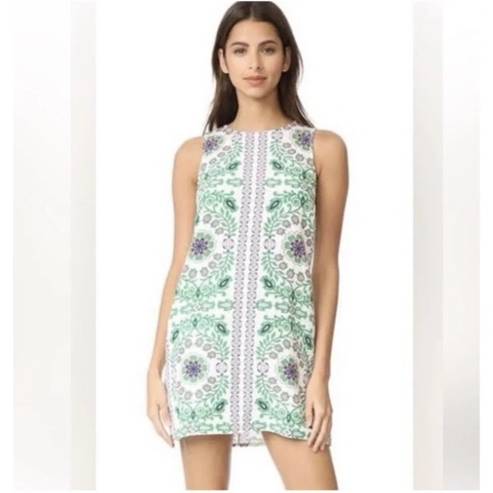 Tory Burch XL Hicks Garden Party Linen Shift Dress Matching Scarf Wrap Set Mod